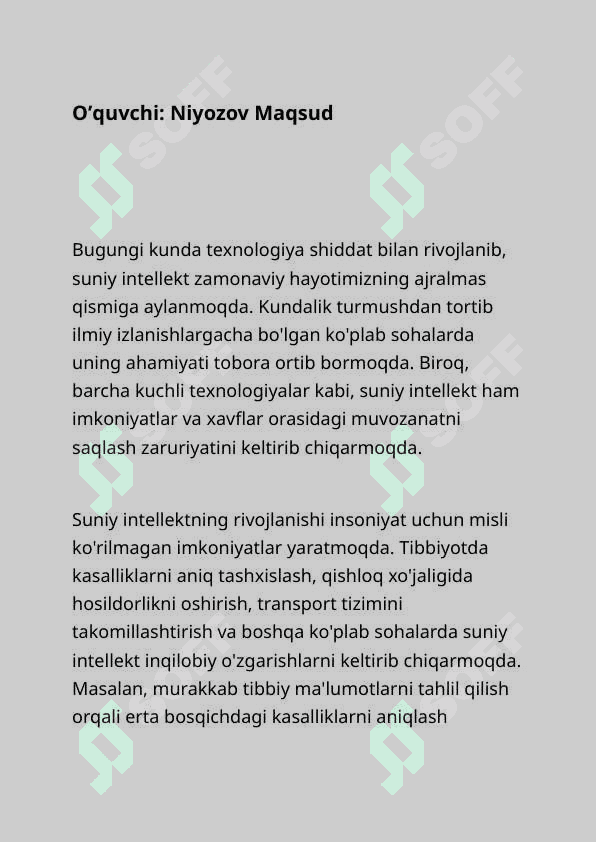 Esse Texnologiya rivojlanib borayotgan hozirgi davrda suniy intellekt asosiy pozitsiyaga chiqmoqda. Ayrim insonlar suniy intellektni daxshatli oqibatlari haqida ogohlari haqida tushuntirilmoqda. 2