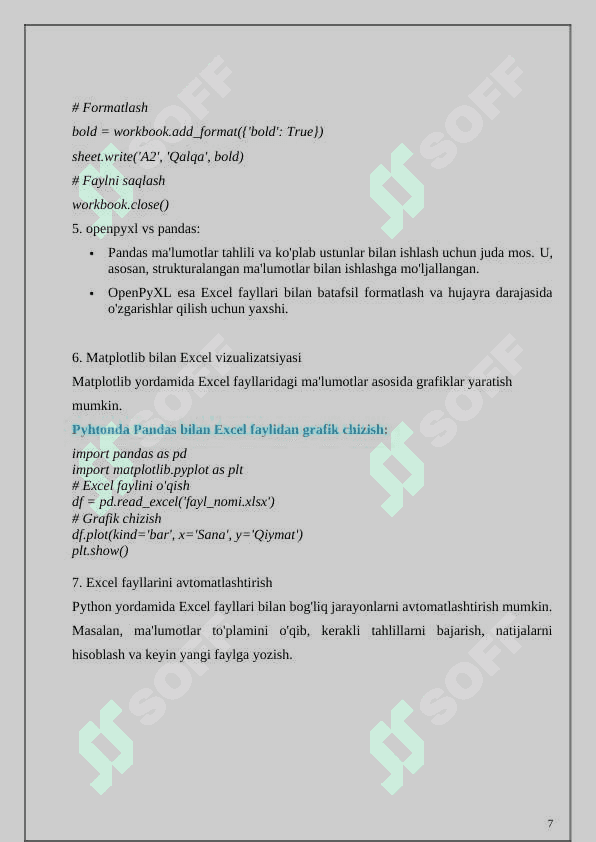 Pythonda xls faylla bilan ishlash 7