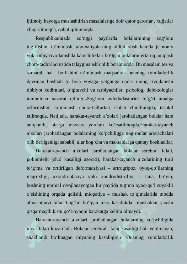 Tayanch harakat apparati kasalliklari bo’lgan bolalarni psixologik pedagogik o’rganish 2