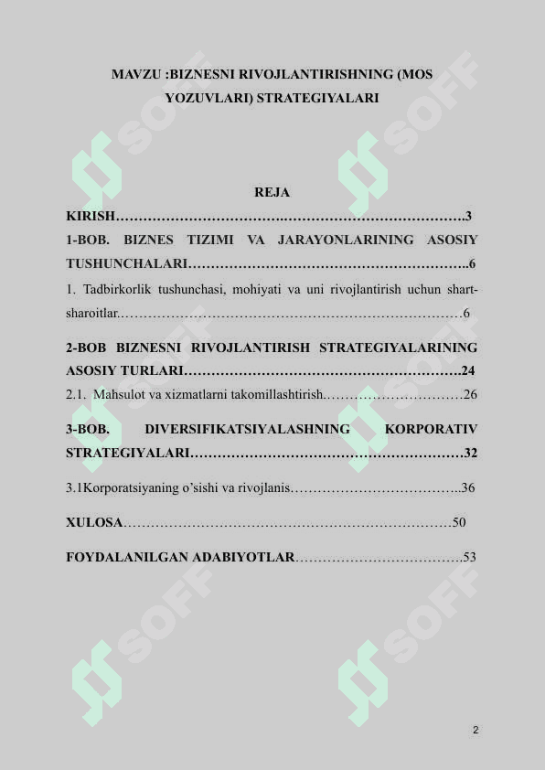 MA VZU:BIZNESNI RIVOJLANTIRISHNING (MOS YOZUVLARI) STRATEGIYALARI kurs ishi 2