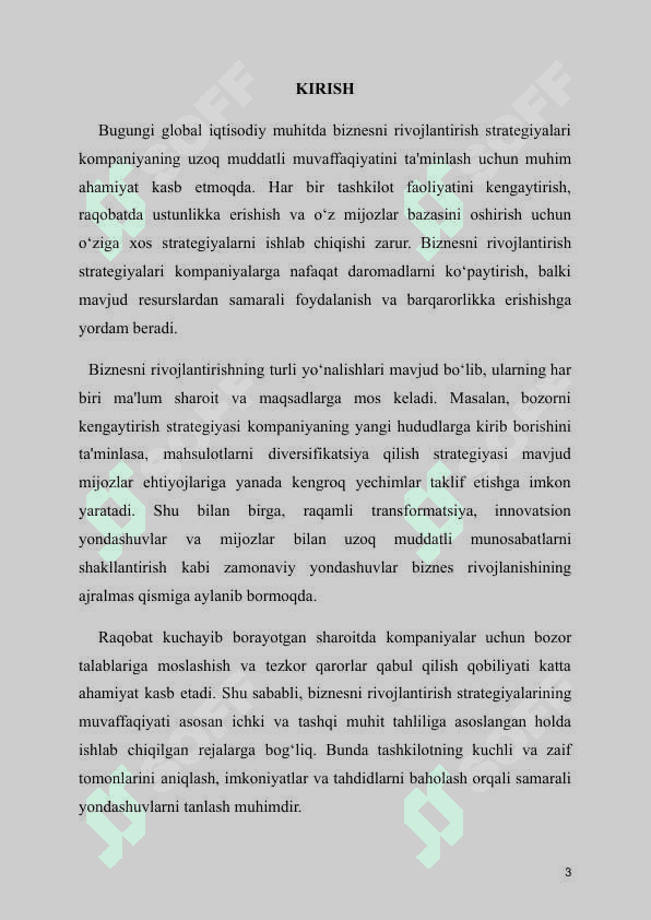 MA VZU:BIZNESNI RIVOJLANTIRISHNING (MOS YOZUVLARI) STRATEGIYALARI kurs ishi 3