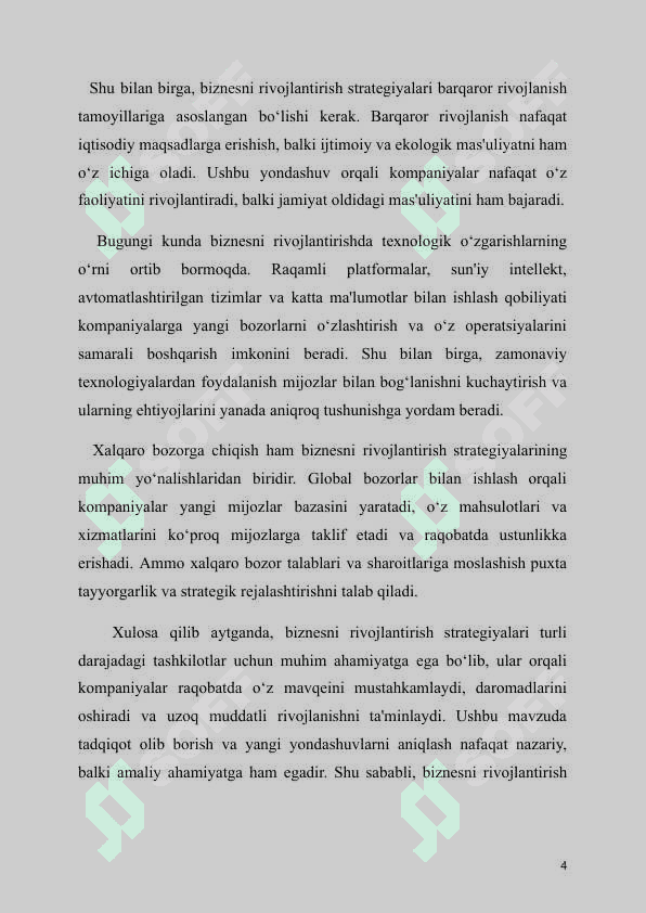 MA VZU:BIZNESNI RIVOJLANTIRISHNING (MOS YOZUVLARI) STRATEGIYALARI kurs ishi 4