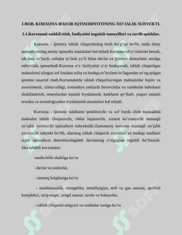 Mavzu: KORXONA BOZOR IQTISODIYOTI XO'JALIK SUBYEKTLARI kurs ishi 6
