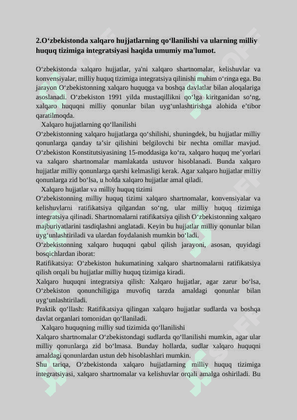 Mavzu:Xalqaro kontseptsiyalarni tartibga soladigan xalqaro hujjatlar va ularni O‘zbekistonda qo‘llashdagi muammolar va uni takomillashtirish mustaqil ta'lim 4