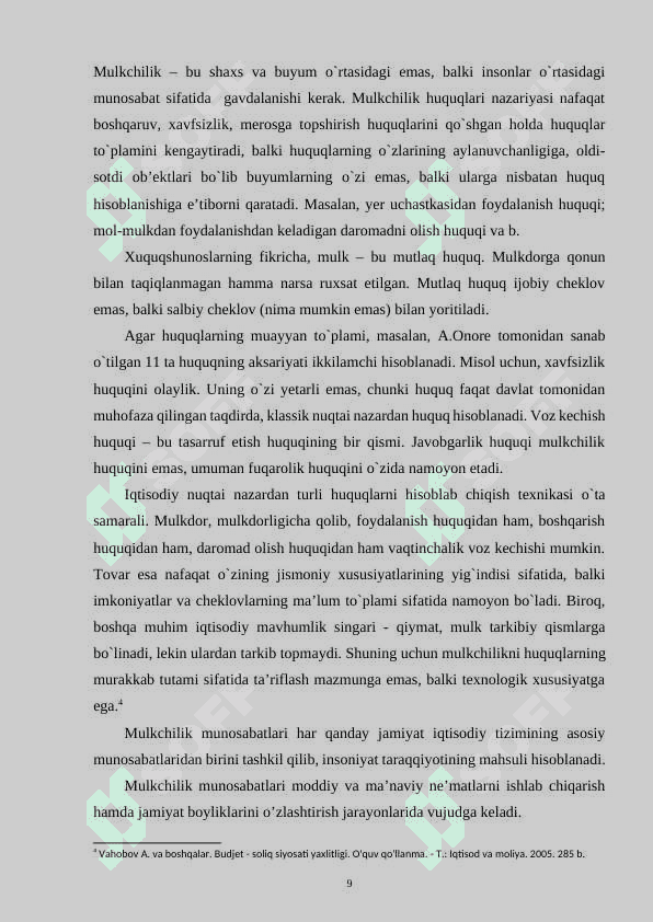 MULKCHILIK HUQUQLARINI IQTISODIY ASOSLARI 8