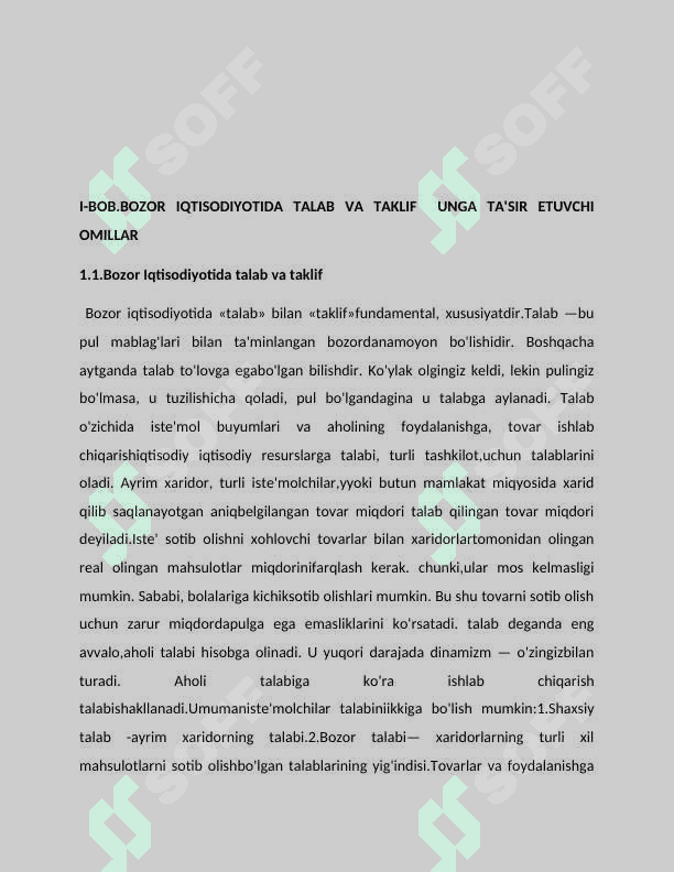 Mavzu: TALAB VA TAKLIF ISHLAB CHIQARISH FAOLIYATI ASOSI kurs ishi 6