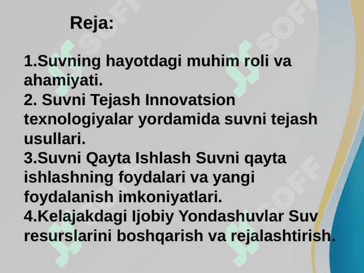 Suv va suvdan foydalanish muammosi slayd 2
