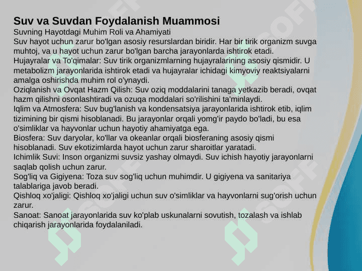 Suv va suvdan foydalanish muammosi slayd 4