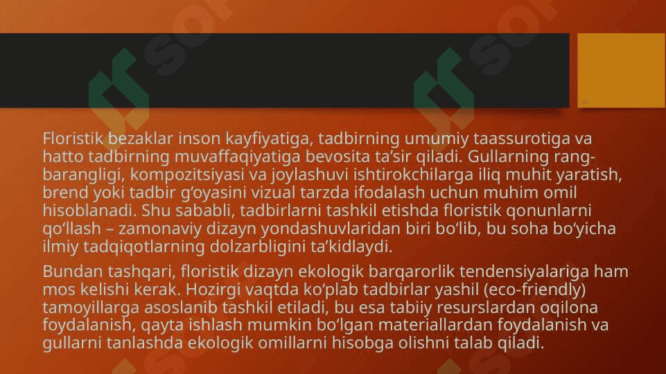 Ommaviy tadbirlarni tashkil etish va rejalashtirishda floristik qonunlardan foydalanish. 4