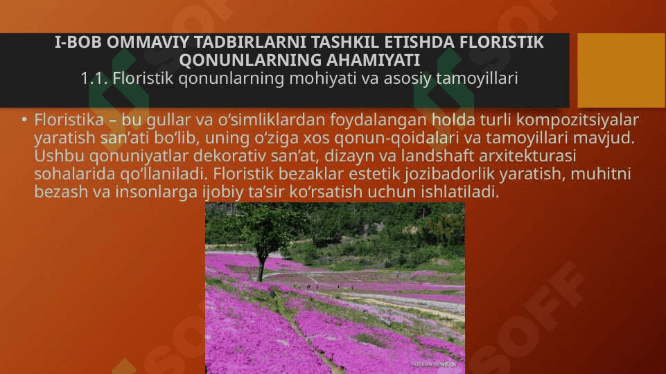 Ommaviy tadbirlarni tashkil etish va rejalashtirishda floristik qonunlardan foydalanish. 5