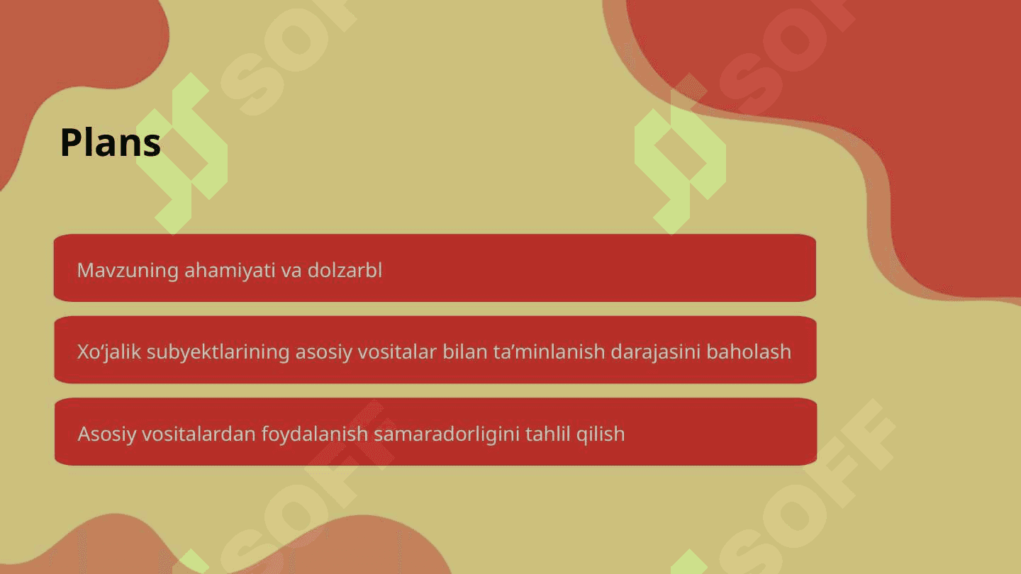 Xoʻjalik subyektlarining asosiy vositalar bilan taʼminlanganligi va ulardan foydalanish samaradorligining tahlili slayd 2