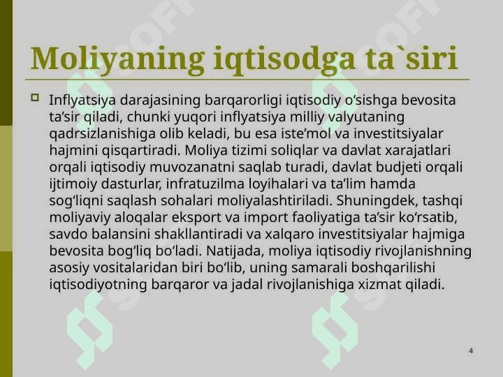 Moliyaning iqtisodga ta`siri. Xalqaro moliy 4