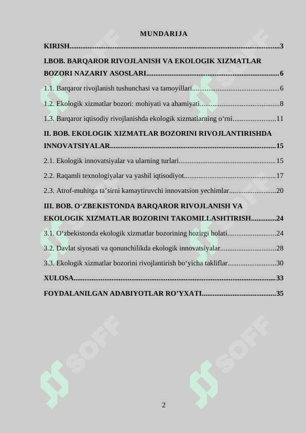 Barqaror rivojlanish va ekologik xizmatlar bozorini rivojlantirishda innovatsiyalar 2