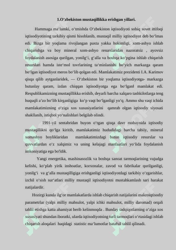 Mustaqillik yillarida o'zbekiston respublikasi rivojlanishining makroiqtisodiy ko'rsatkichlari tahlili 2