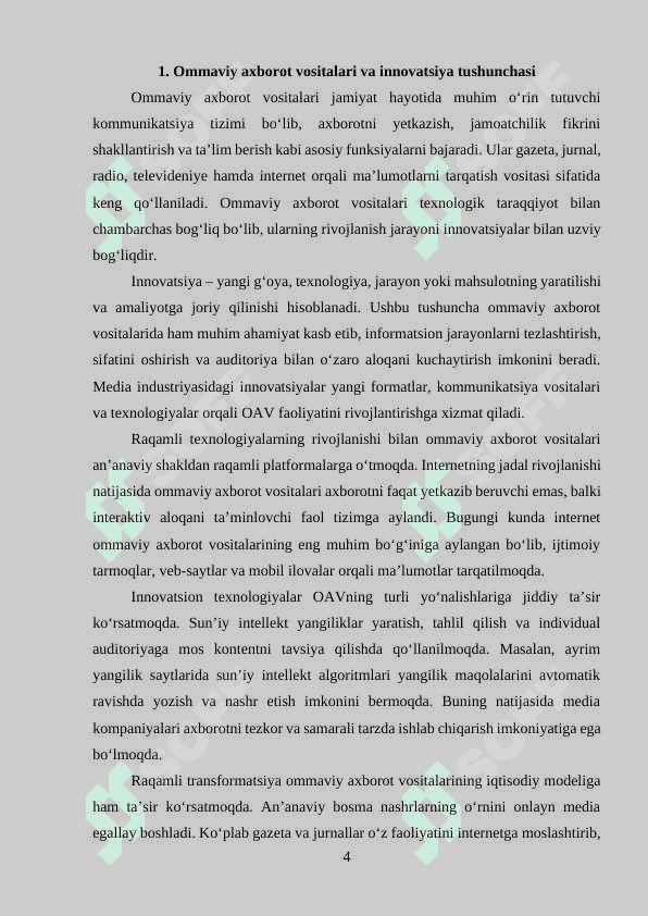 Mustaqil ish: Ommaviy axborot vositalarida innovatsiya jarayonlari 4
