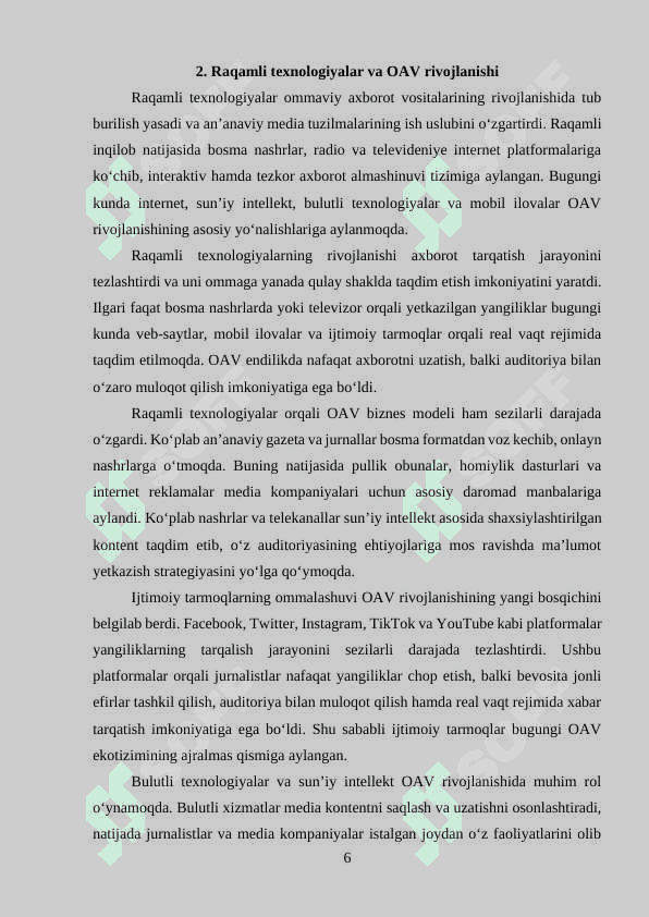 Mustaqil ish: Ommaviy axborot vositalarida innovatsiya jarayonlari 6
