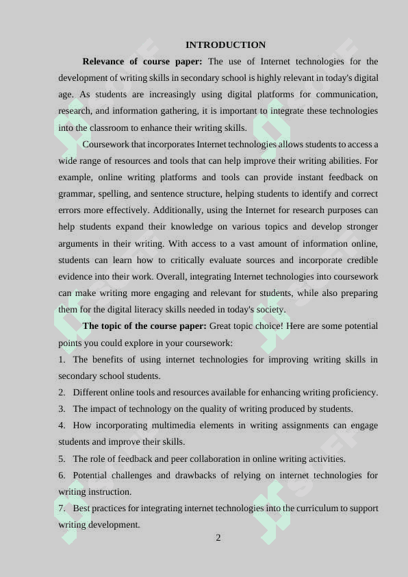 ON THE THEME: « THE USE OF INTERNET TECHNOLOGIES FOR THE DEVELOPMENT OF WRITING SKILLS IN SECONDARY SCHOOL » 2