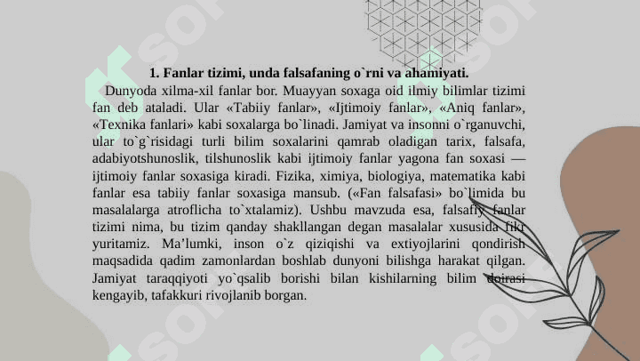 Falsafa fanining mohiyati va yo'nalishlari. 4