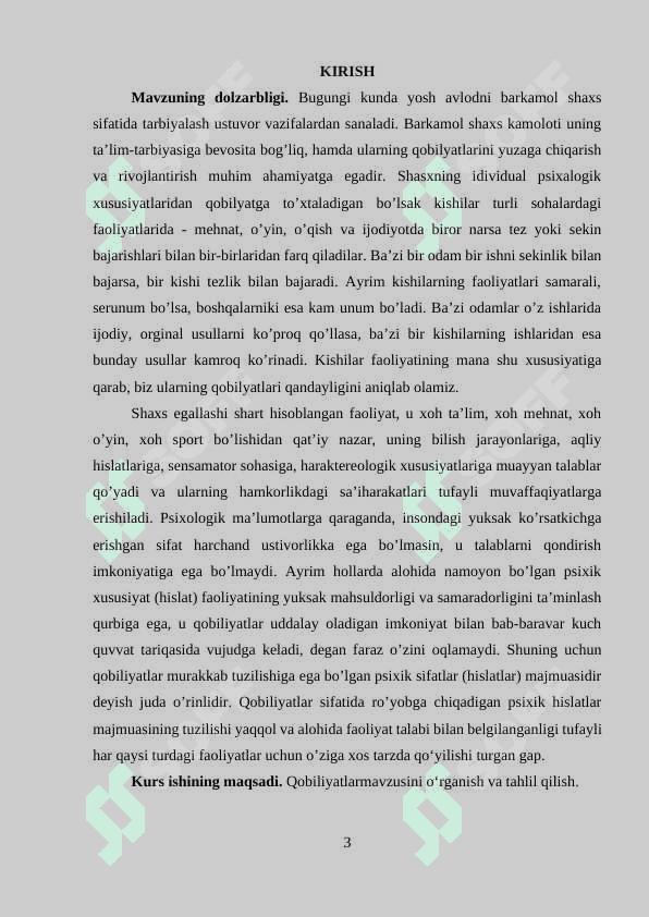 Kurs ishi: Qobiliyatlar 3
