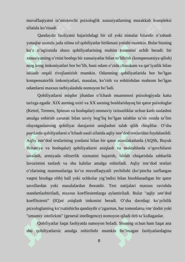 Kurs ishi: Qobiliyatlar 8