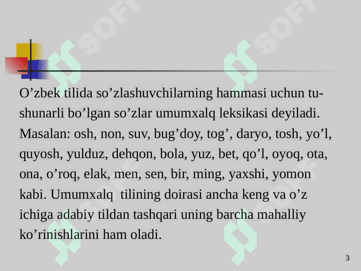 Tarixiy shakllanish jihatdan hozirgi ona tili leksikasi. Ona tilining nofaol leksikasi. 3