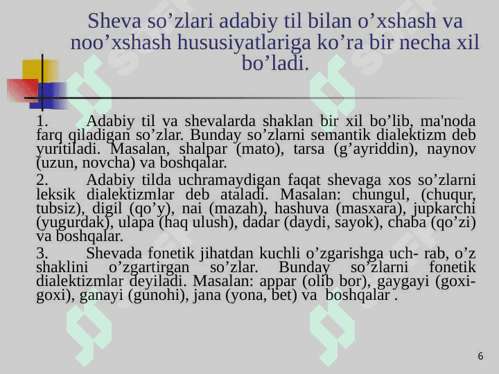Tarixiy shakllanish jihatdan hozirgi ona tili leksikasi. Ona tilining nofaol leksikasi. 6