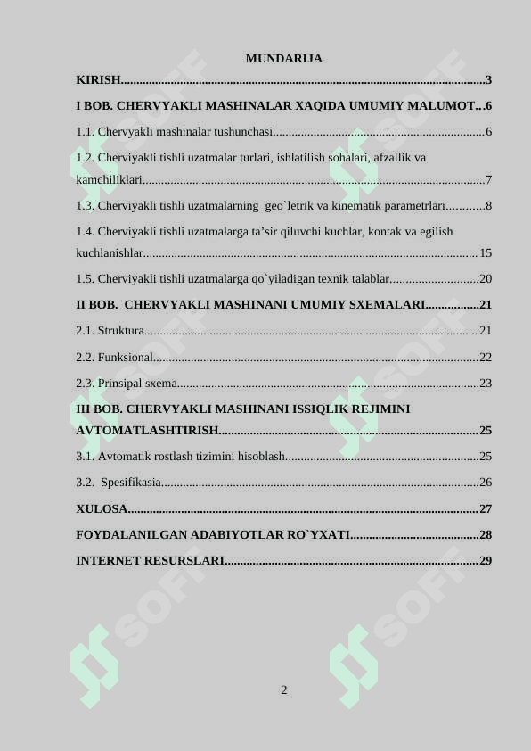 Chervyakli mashinaning issiqlik rejimlarini avtomatlashtirish. 2