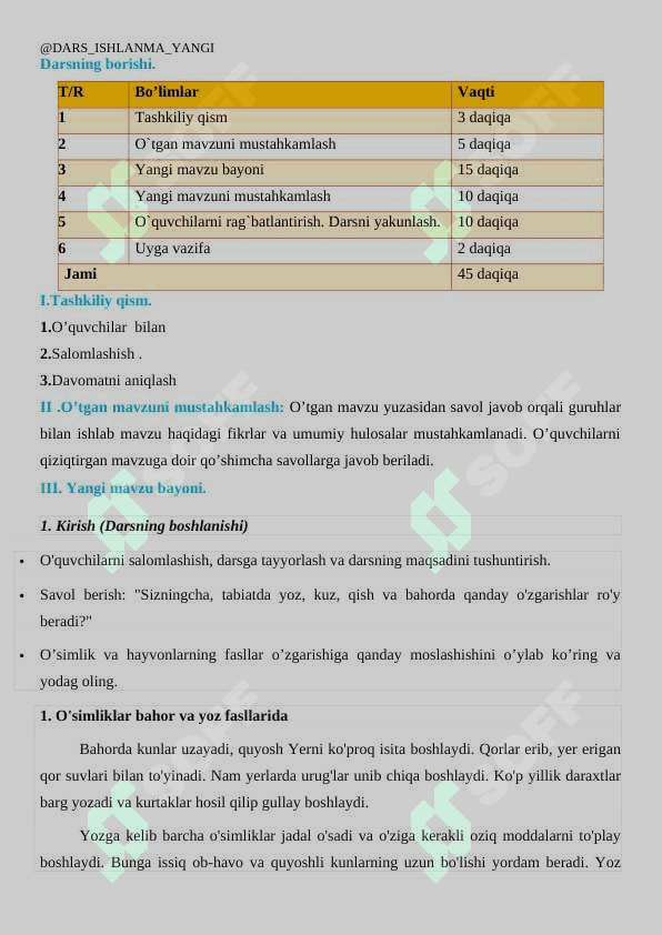 Oʻsimlik va hayvonlarning mavsumga bogʻliqligi haqida dars ishlanma 3