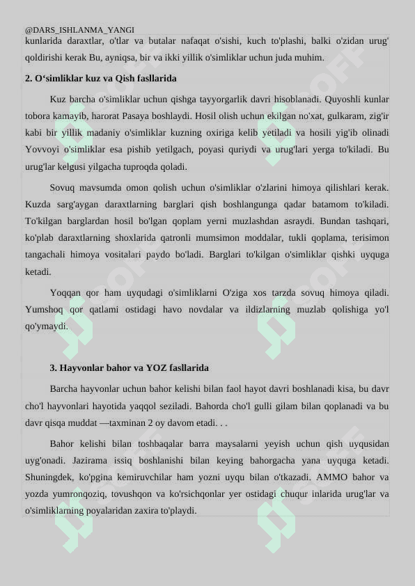 Oʻsimlik va hayvonlarning mavsumga bogʻliqligi haqida dars ishlanma 4