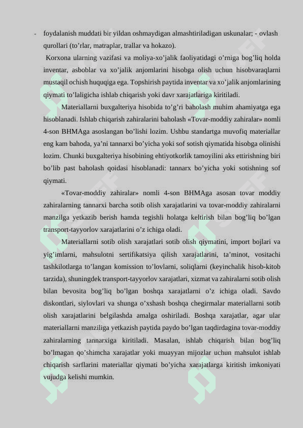 Tovar-moddiy zaxiralarni turkumlash va baholash. 5