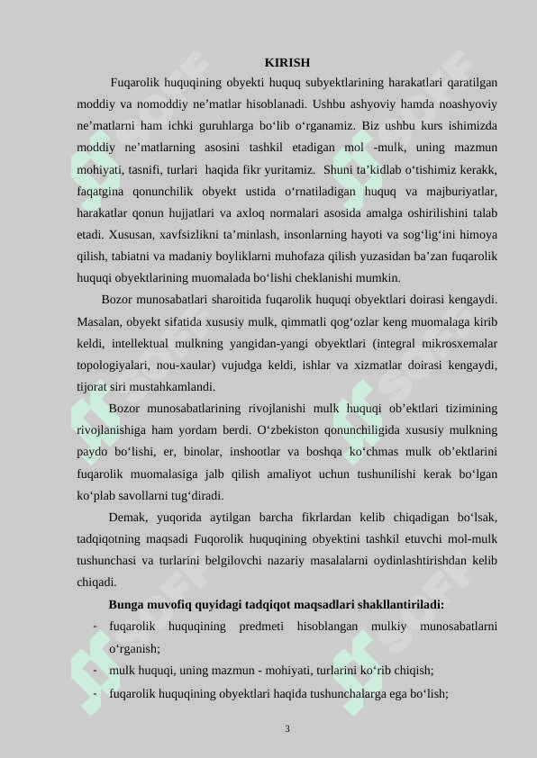 Mol -mulkning fuqorolik huquqi obyekti sifatidagi oʻrni 3