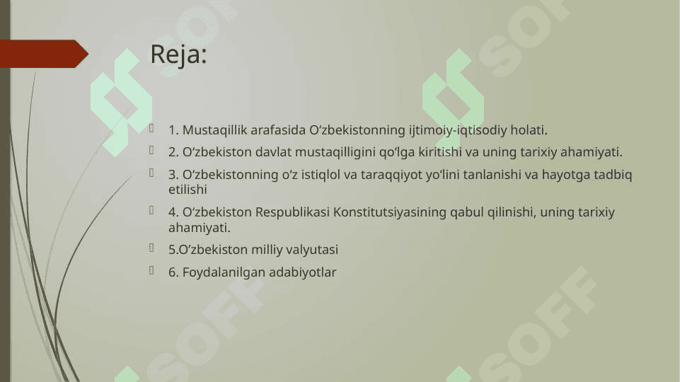 Mustaqil Oʻzbekiston Respublikasining tashkil topishi va uning ahamiyati.Oʻzbekistonning oʻziga hos istiqlol va Taraqqiyot yoʻli 2