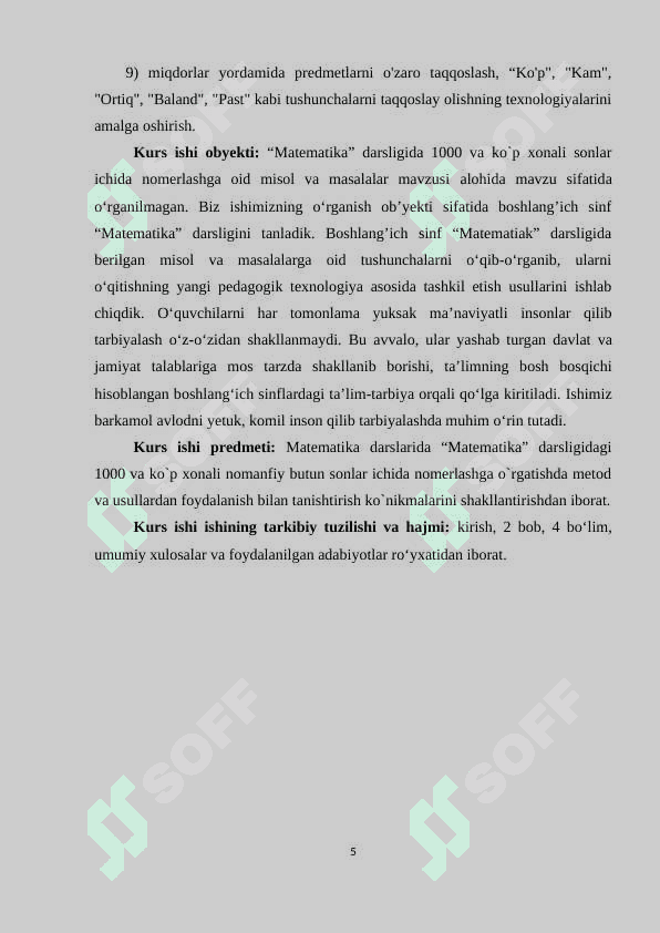 BOSHLANG`ICH SINF O`QUVCHILARINI KO`P XONALI  ICHIDAGI SONLARNI  NOMERLASHGA O`RGATISH 5