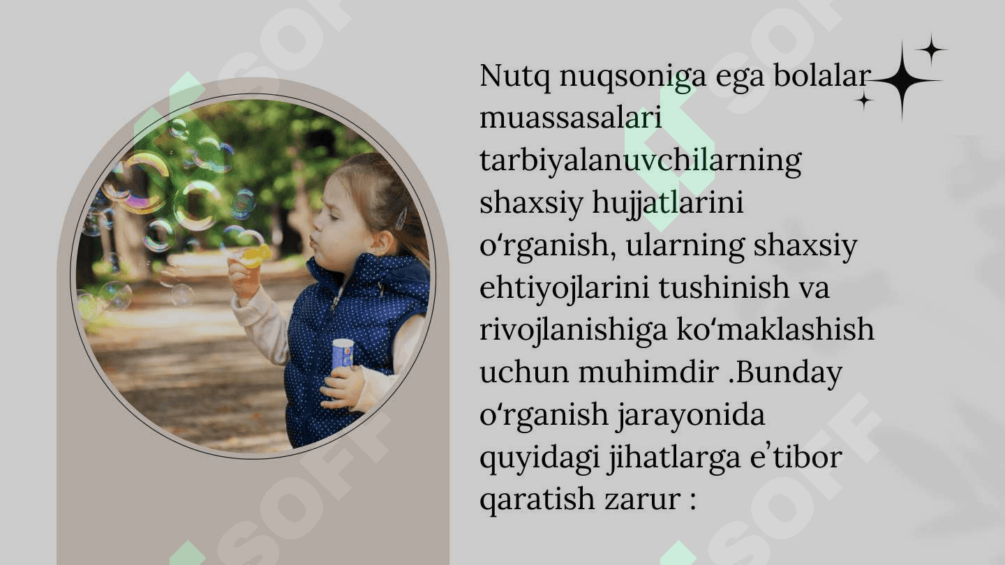 Nutq nuqsoniga ega bolalar muassasalari tarbiyalanuvchilarining shaxsiy hujjatlarini oʻrganish va faoliyatini kuzatish 3