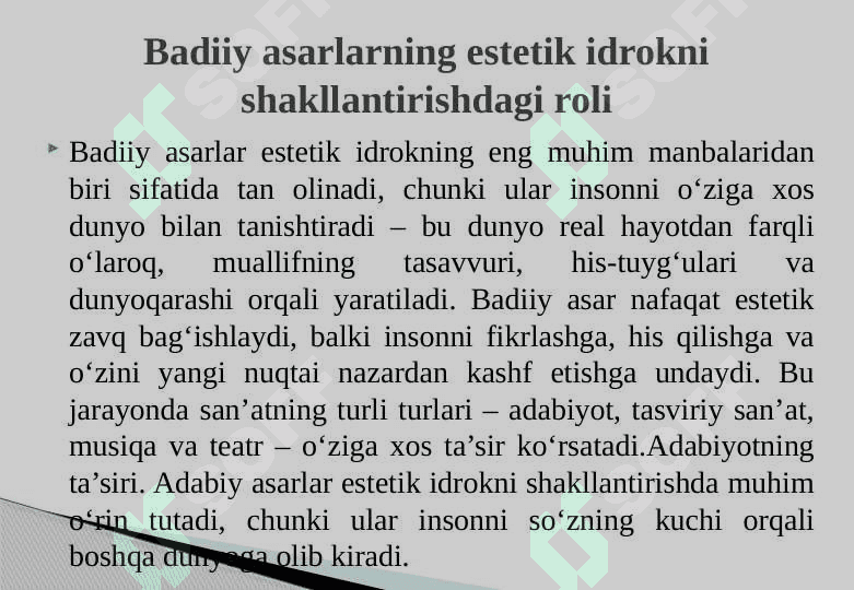Dunyo estetik idrok etishda badiiy asarlarning ahamiyati 5