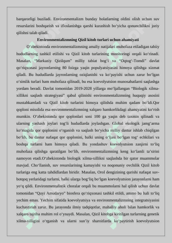 Koevolyutsiya va environmentalizm dialektikasi  (O‘zbekiston qizil kitobga kiritilgan hayvonlar va o‘simliklar) 5