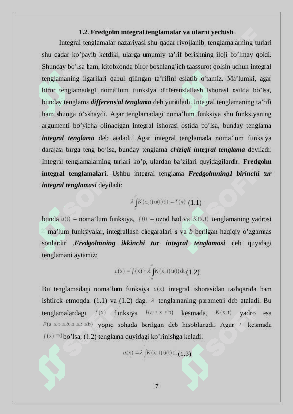 Integral (Fredgolm) tenglamani yadroni approksimatsiya 7