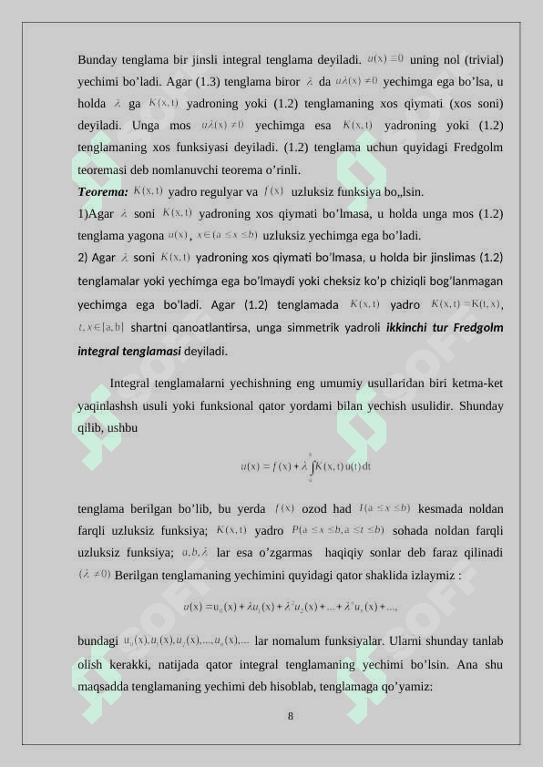 Integral (Fredgolm) tenglamani yadroni approksimatsiya 8