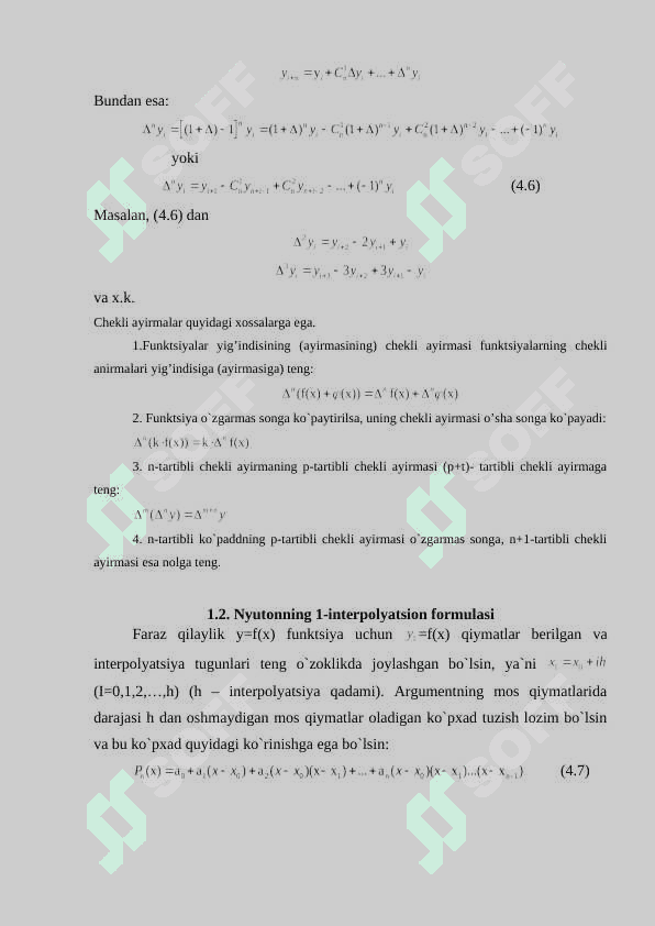 Interpolyatsiya masalasining qo‘yilishi. Nyuton interpolyatsion formulasi, uning xatoligini baholash 5