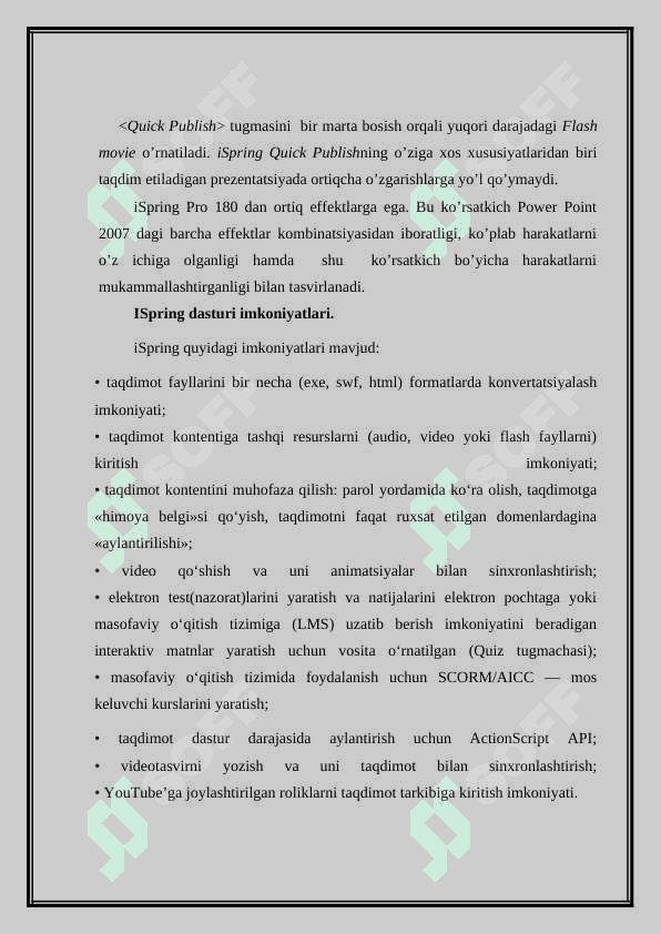 Ispring dasturi va uning imkoniyatlari 3