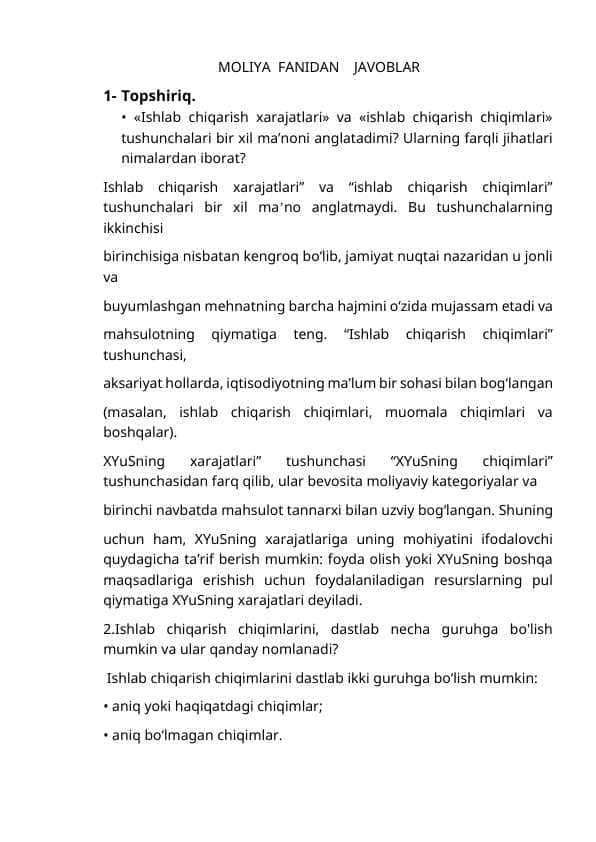 MOLIYA  FANIDAN    JAVOBLAR 1