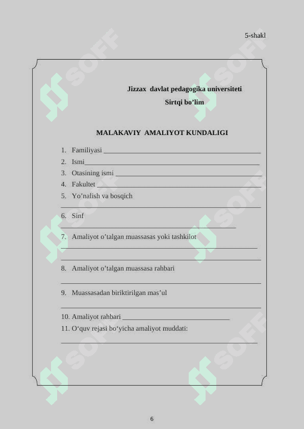 AMALIYOT KUNDALIK NAMUNA 6