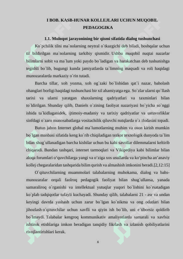KASB-HUNAR KOLLEJLARI O`QUVCHILARIGA DIALOGIK NUTQNI O`RGATISHDA TA`LIM TEXNOLOGIYALARIDAN FOYDALANISH 6