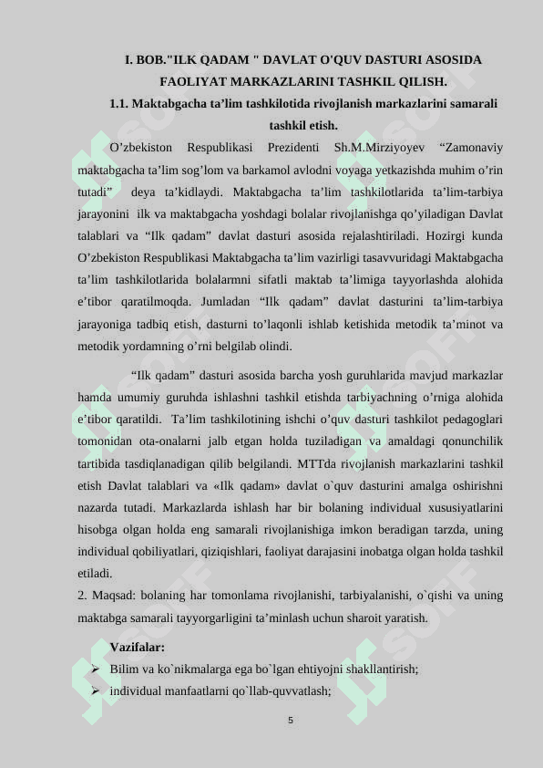 ILK QADAM" DAVLAT O'QUV DASTURI ASOSIDA FAOLIYAT MARKAZLARINI TASHKIL QILISH 5