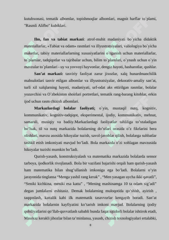 ILK QADAM" DAVLAT O'QUV DASTURI ASOSIDA FAOLIYAT MARKAZLARINI TASHKIL QILISH 8