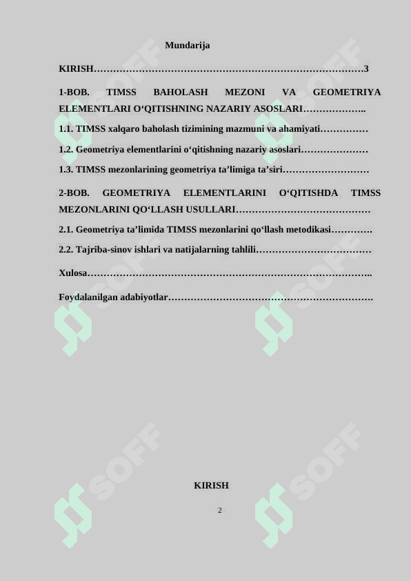 Geometriya elementlarini oʻrgatishda TIMSS baholash mezonidan foydalanish. 2