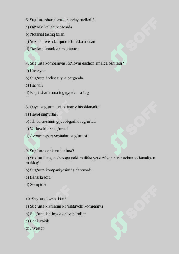 Sug’urta  test 2