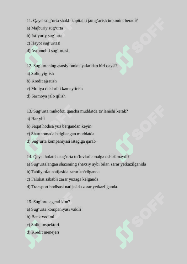 Sug’urta  test 3