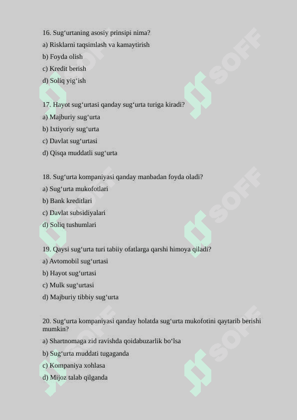 Sug’urta  test 4