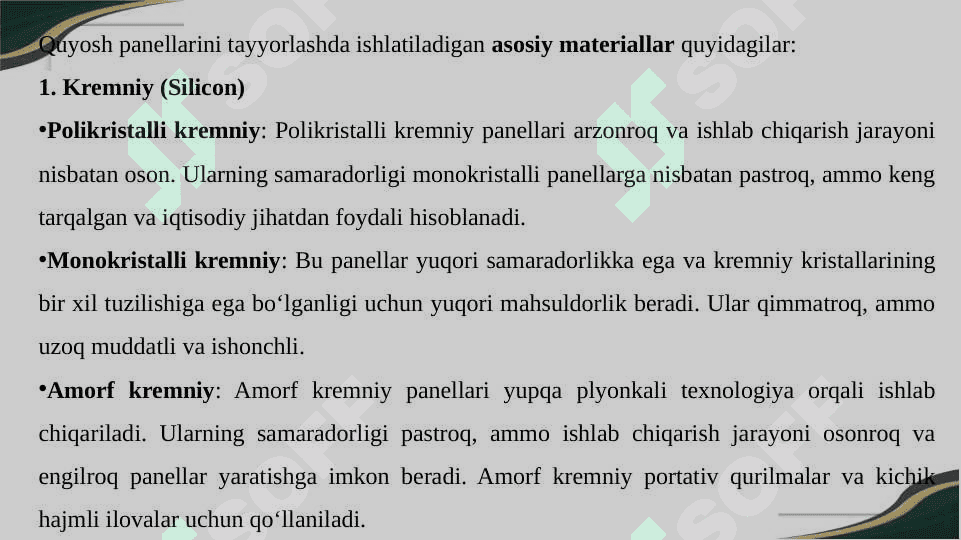 Quyosh panelarini tayorlash uchun ishlatiladigan materialar 3
